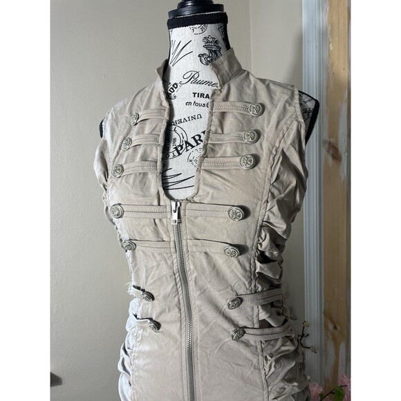 Poetry Tan Short Dress Size M with Brass Buckle Buttons Zip - Picture 2 of 8